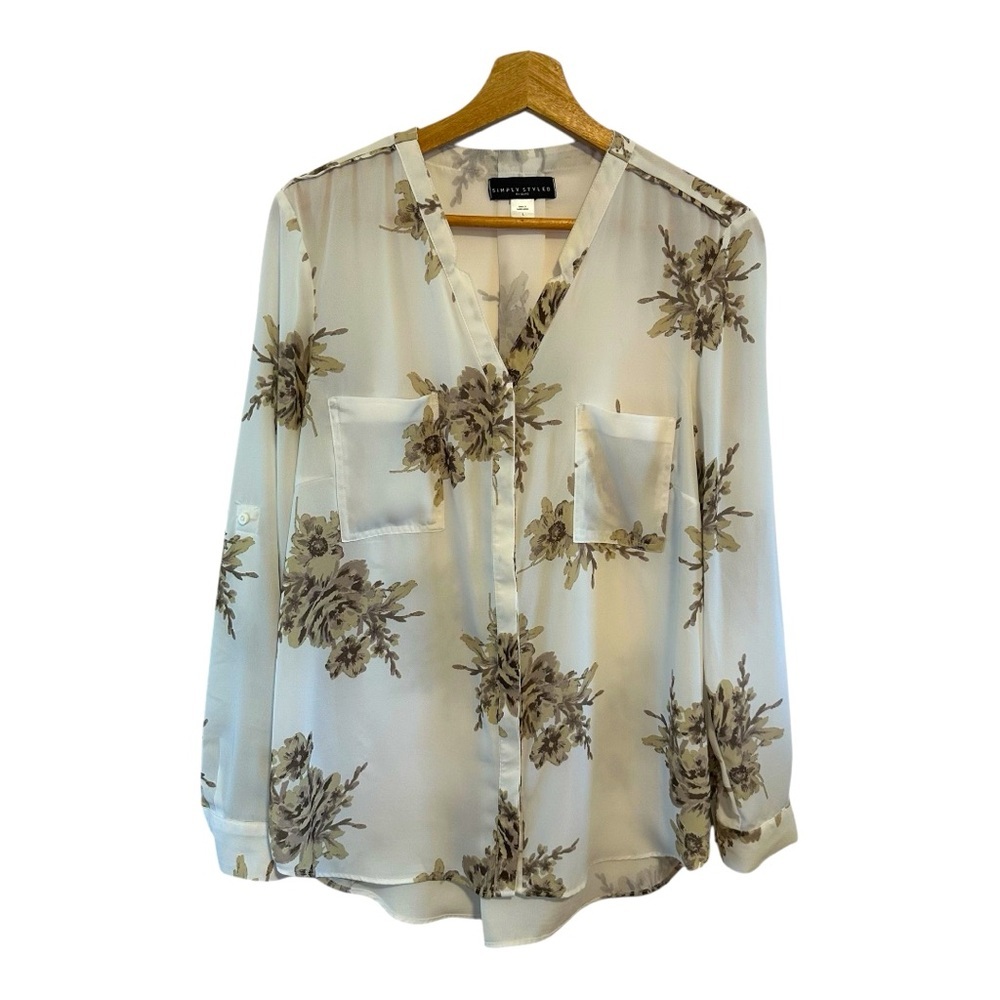Vintage Simply Styled by Sears White Floral Blouse Size Large